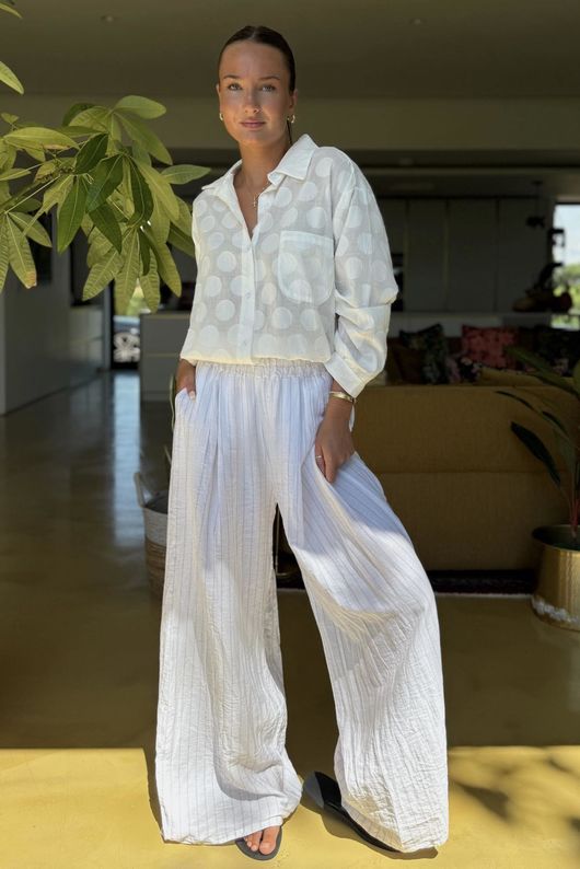 Trinny Pin Stripe Palazzo Pant White - 